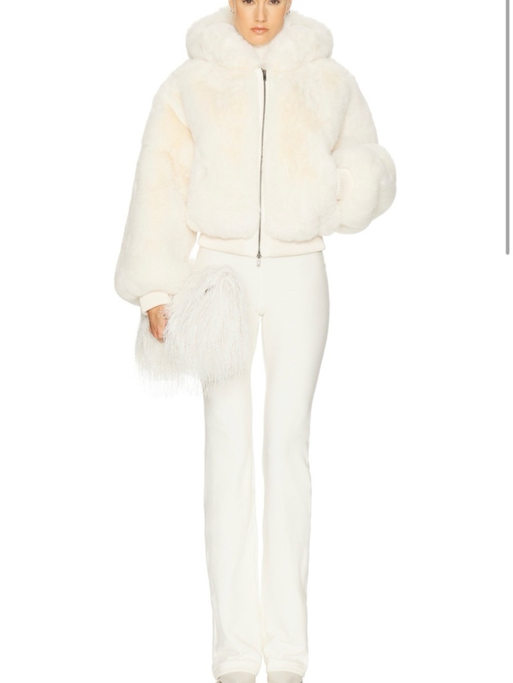 Skims-Women's Cream Faux Fur Hooded Bomber Jacket - Picture 3 of 5